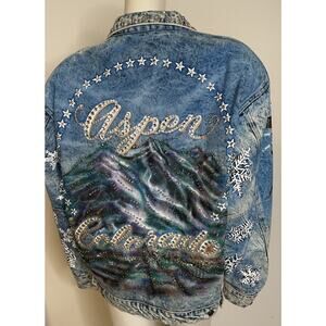 VTG 80s Tony Alamo Jacket L NWT Aspen Colorado Denim Bling New Skier Snowflakes